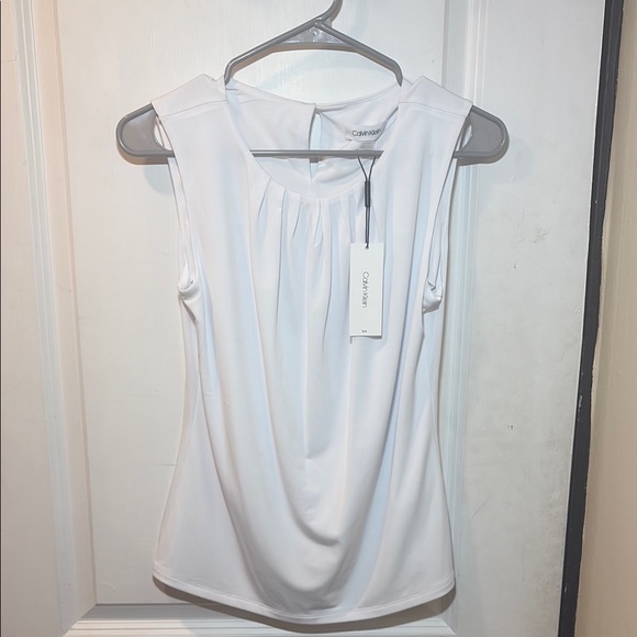 Calvin Klein White Draped Sleeveless Blouse - Picture 1 of 4